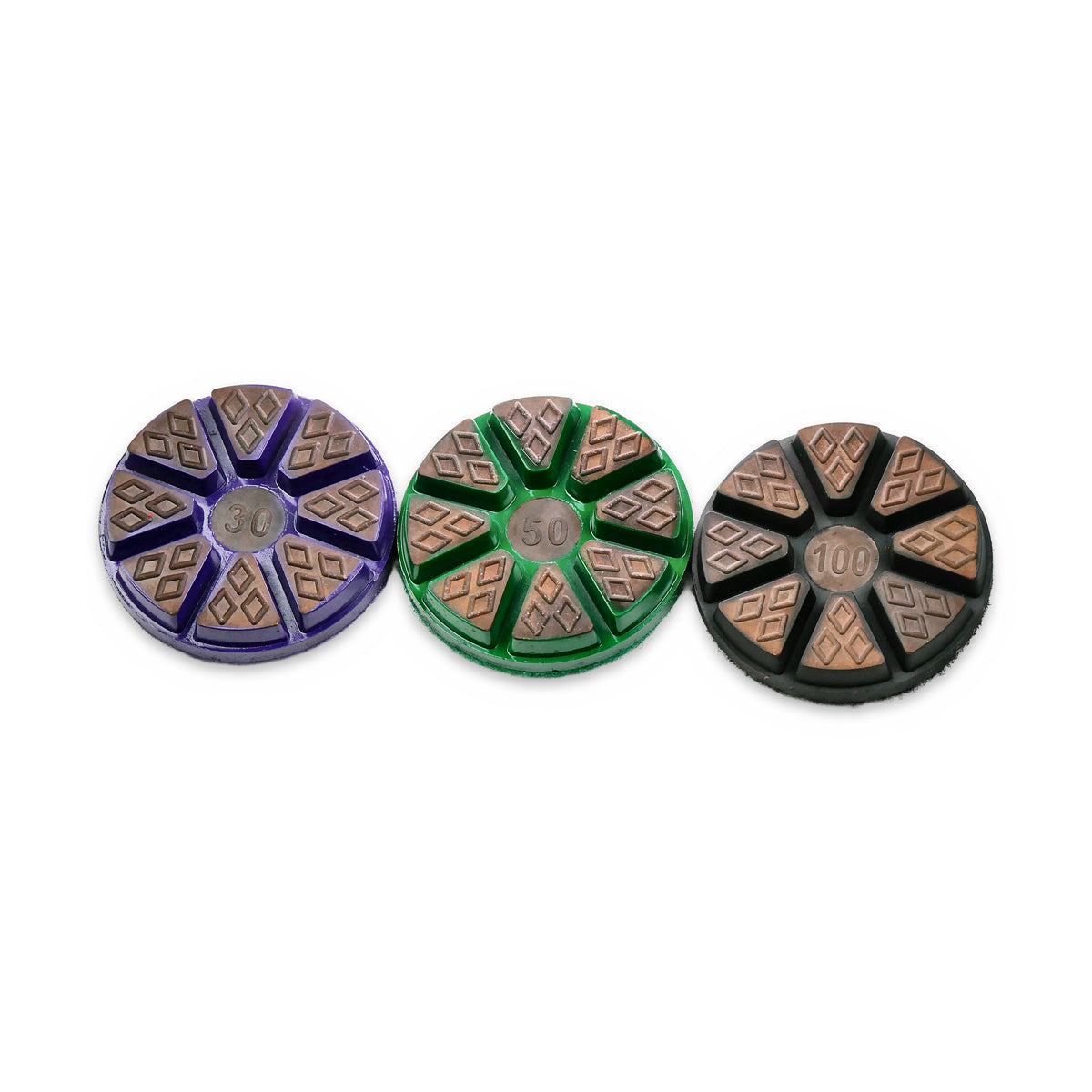 3 inch Terrco Direct-Mount Ultra CeraOcto Ceramic pads 30, 50 and 100 grit