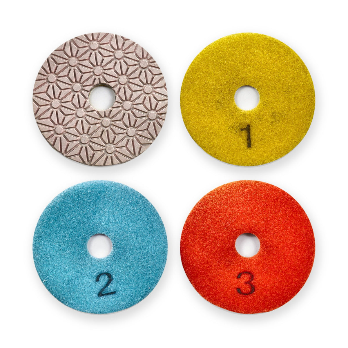 4 inch 3-step stone polishing pads set, steps 1-3