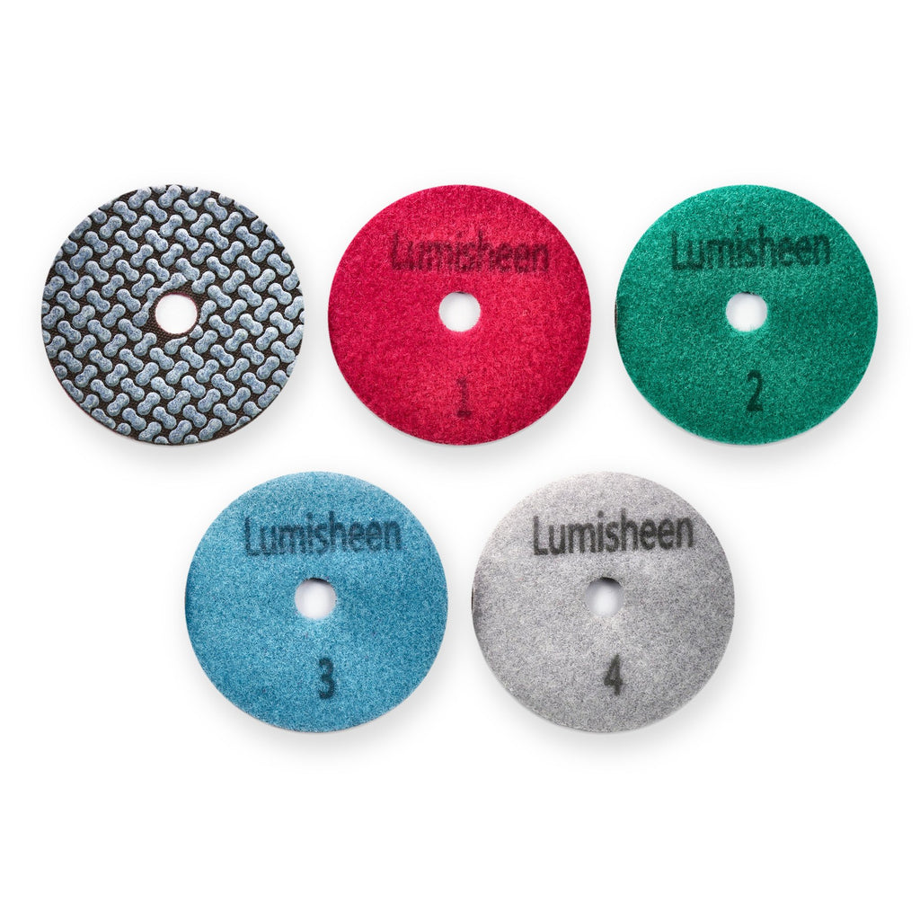 4 inch LumiSheen 4-step stone polishing pads set, steps 1-4